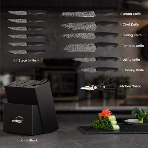 Amorston 8-inch chef knife glides through vegetables with sharp edge