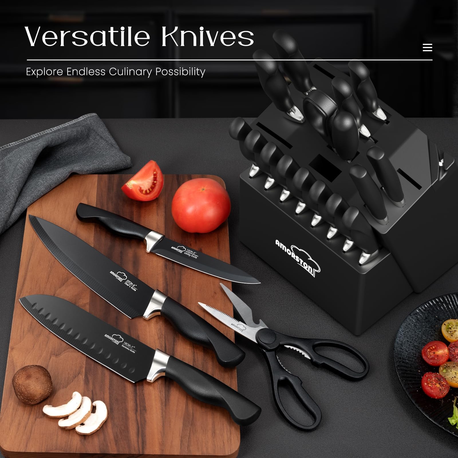 Amorston built-in sharpener demonstrates convenient blade maintenance at hand.
