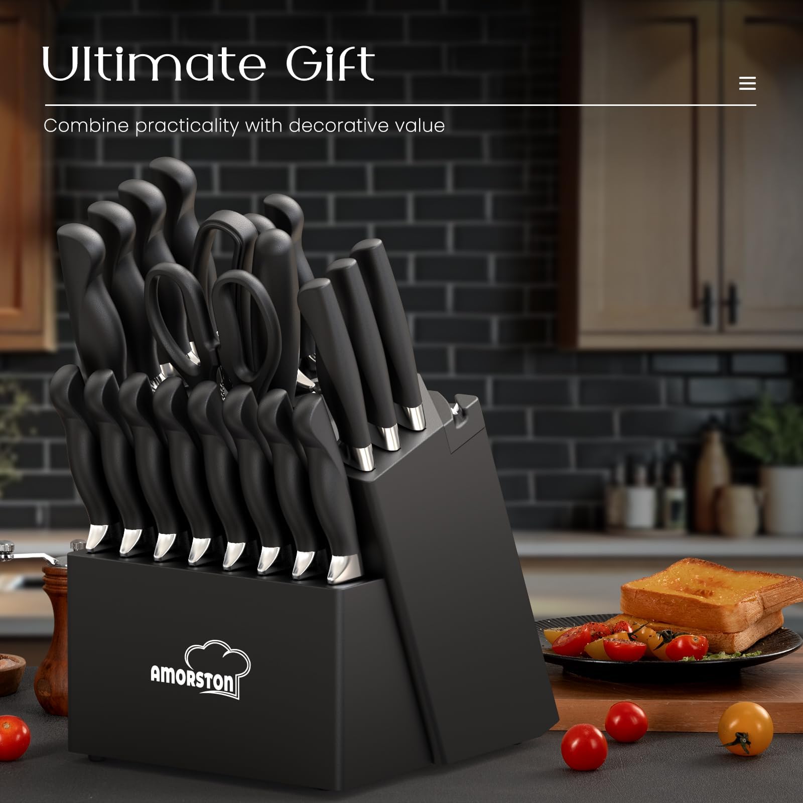 Amorston cheese knife and kitchen shears for versatile prep tasks.