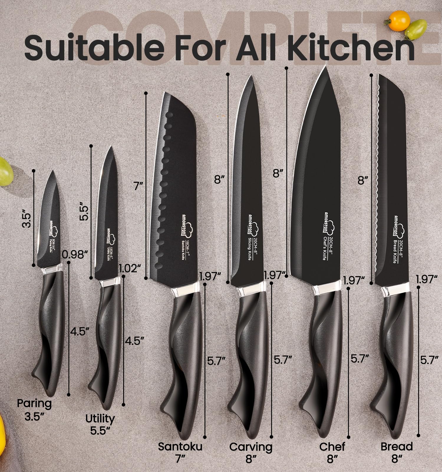 Cuchillo chef Amorston de 8 pulgadas para precisión en la cocina.