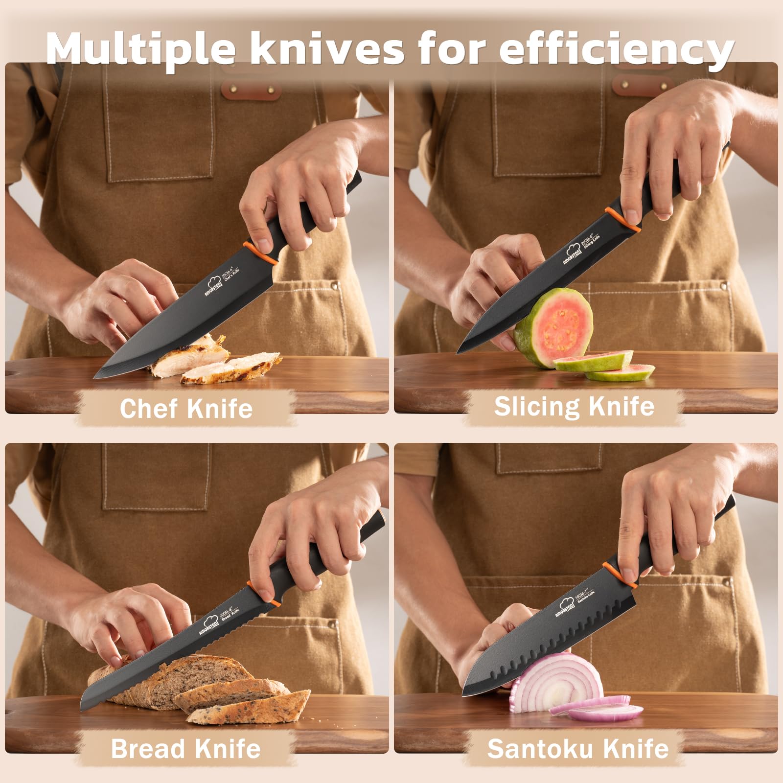 Amorston ergonomic anti-slip handles provide comfortable, precise control during slicing.