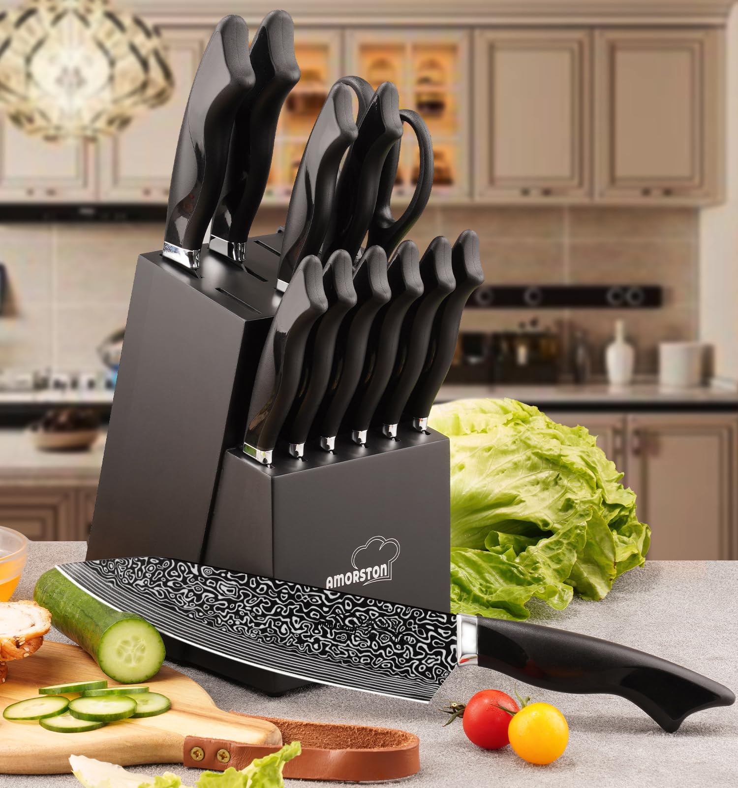Amorston kitchen shear with sturdy block for multi-tool convenience.