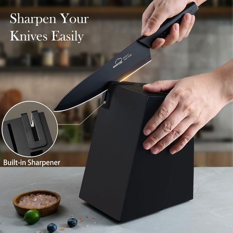 Amorston black wood block keeps knives organized and within reach