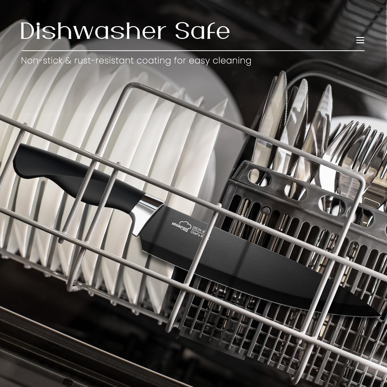 Amorston serrated bread knife enables precise crust slicing.