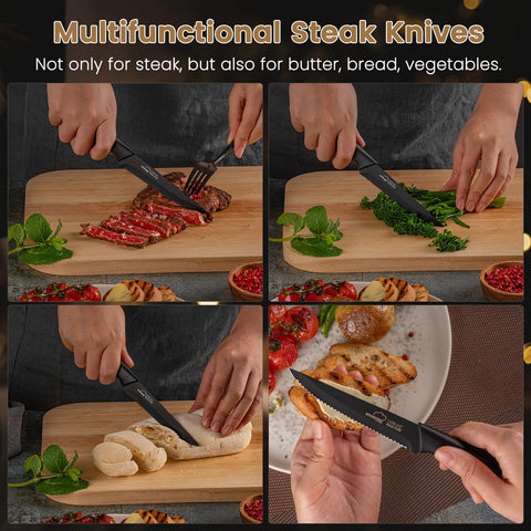 Amorston steak knives stainless steel body emphasizes durability and rust resistance.