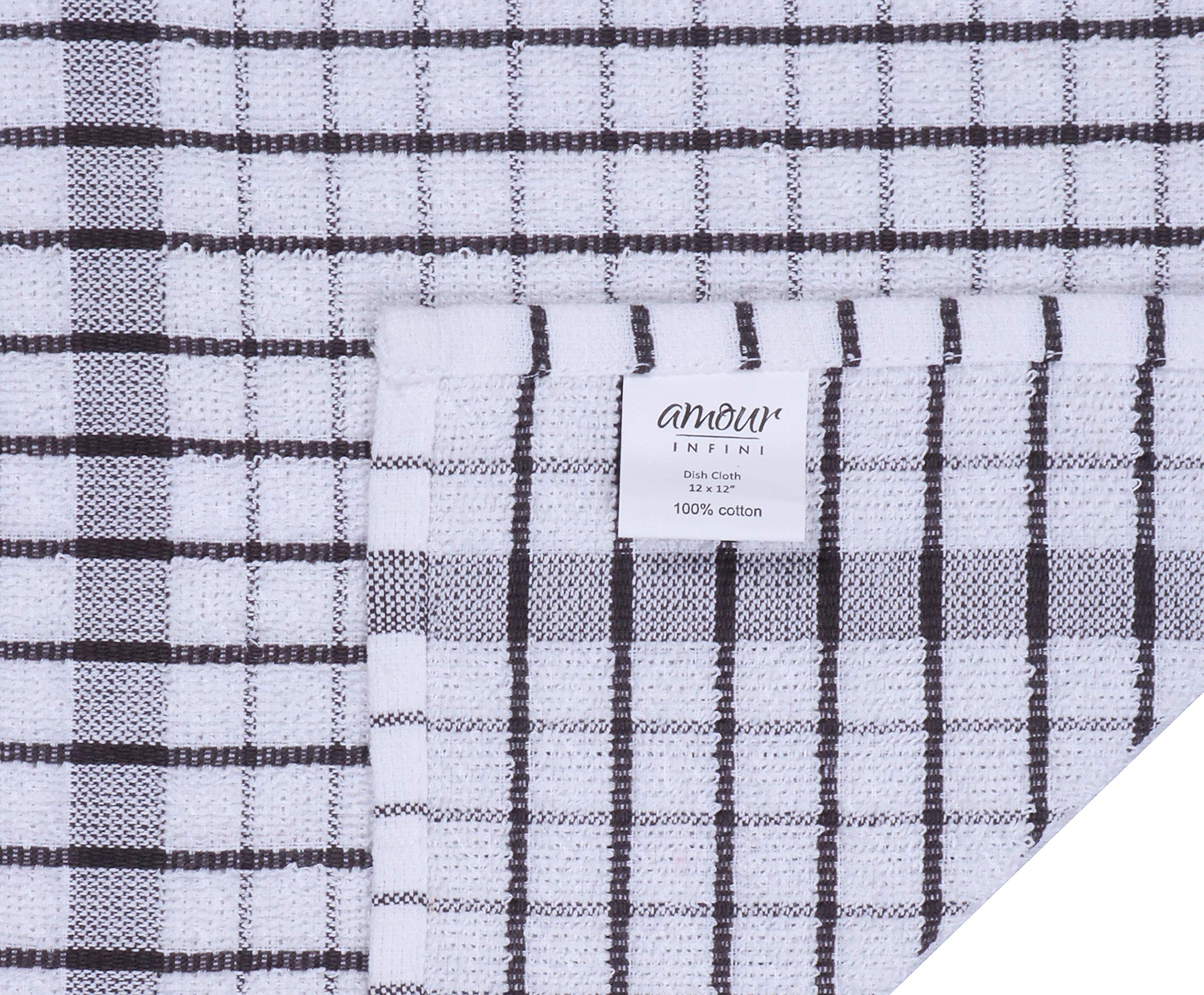 AMOUR INFINI dishcloths 12 by 12 size demonstrated for versatile kitchen tasks.