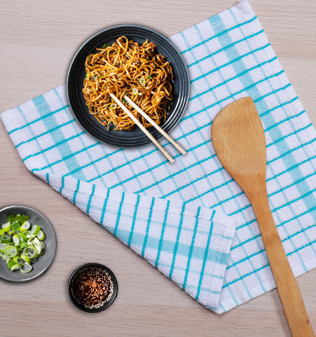 AMOUR INFINI 12x12 teal dishcloths, compact for easy storage and versatile cleaning.