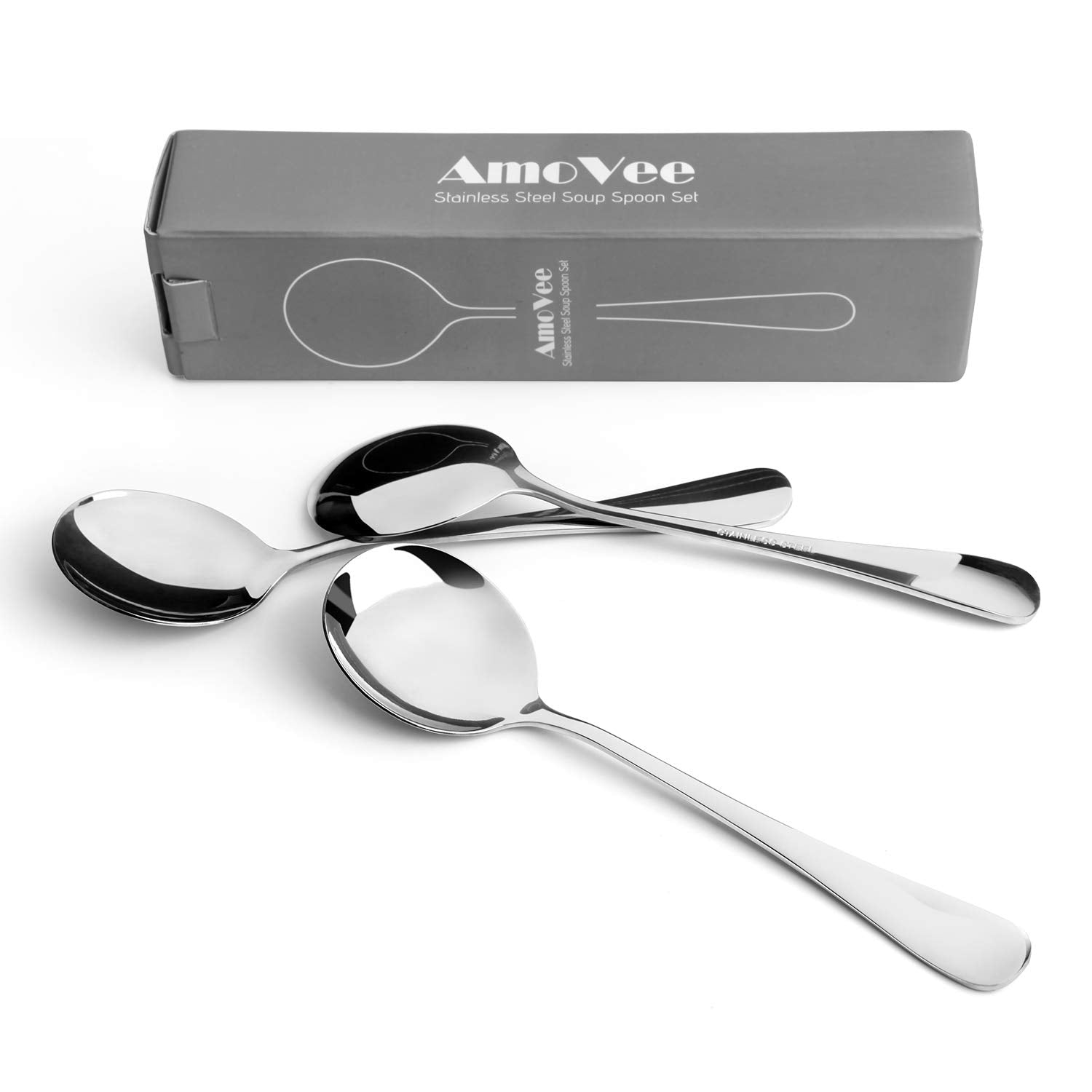 AmoVee heavy-weight stainless steel spoon with 4 mm thickness, durable daily use.