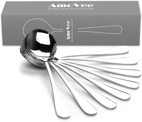 AmoVee spoon shown in mirror finish highlighting sleek elegance.