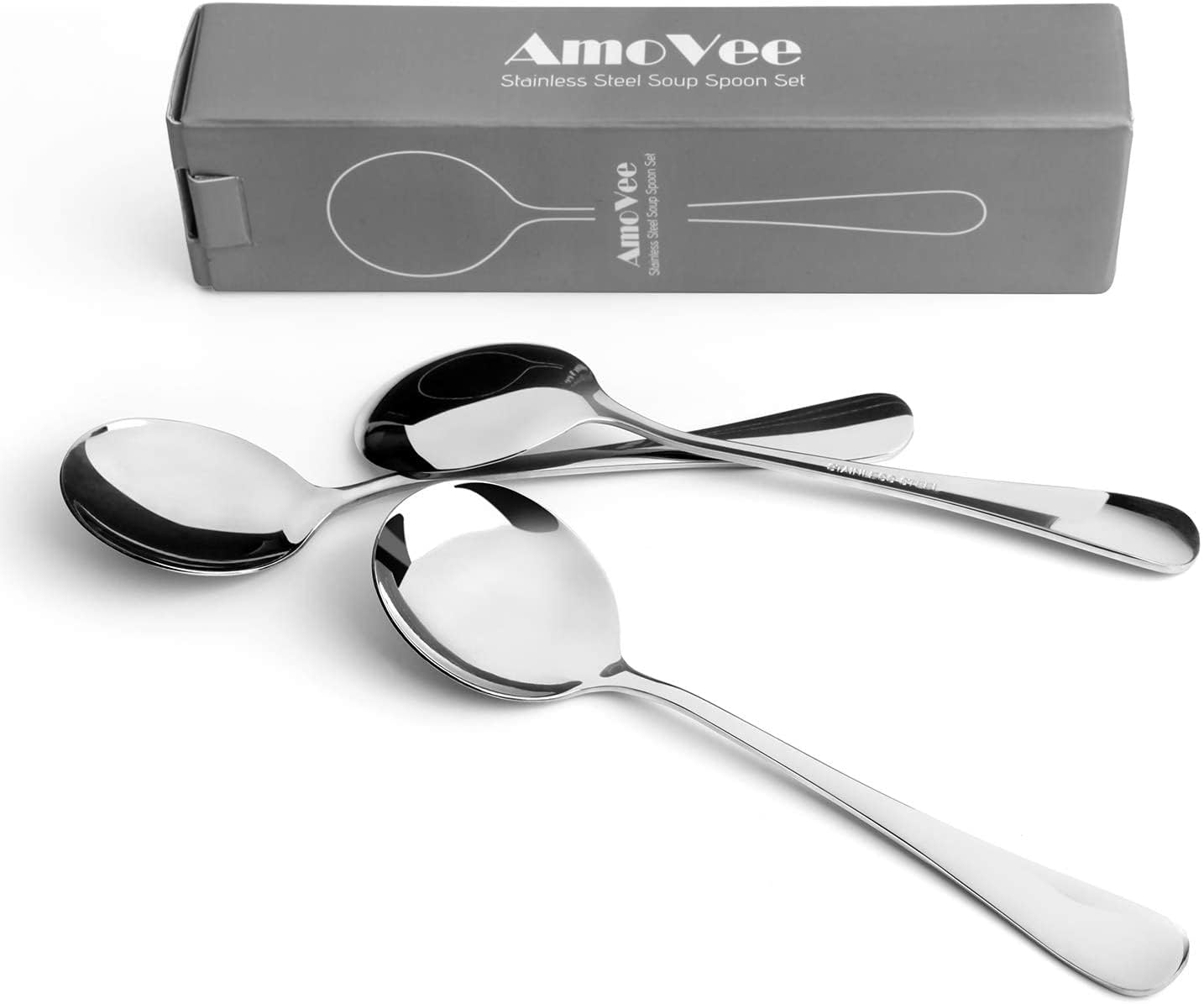 Heavy-weight AmoVee soup spoon designed for durable daily use.
