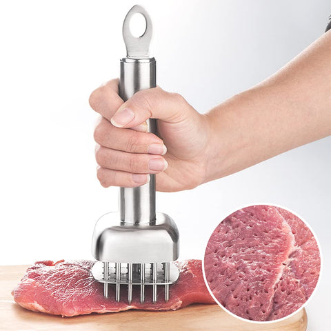AMPSEVEN tenderizer cleaning image emphasizes easy maintenance after use.