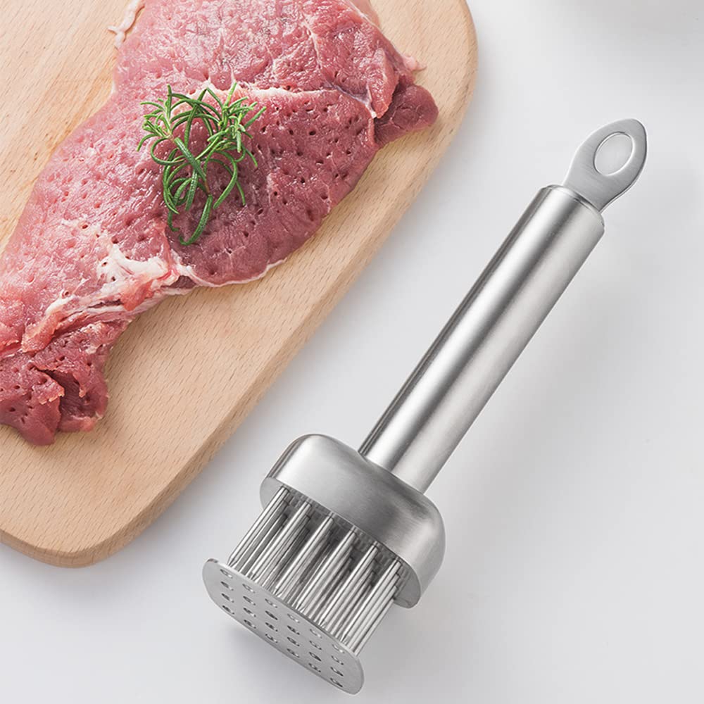AMPSEVEN meat tenderizer on steak highlights improved marinade penetration and texture.