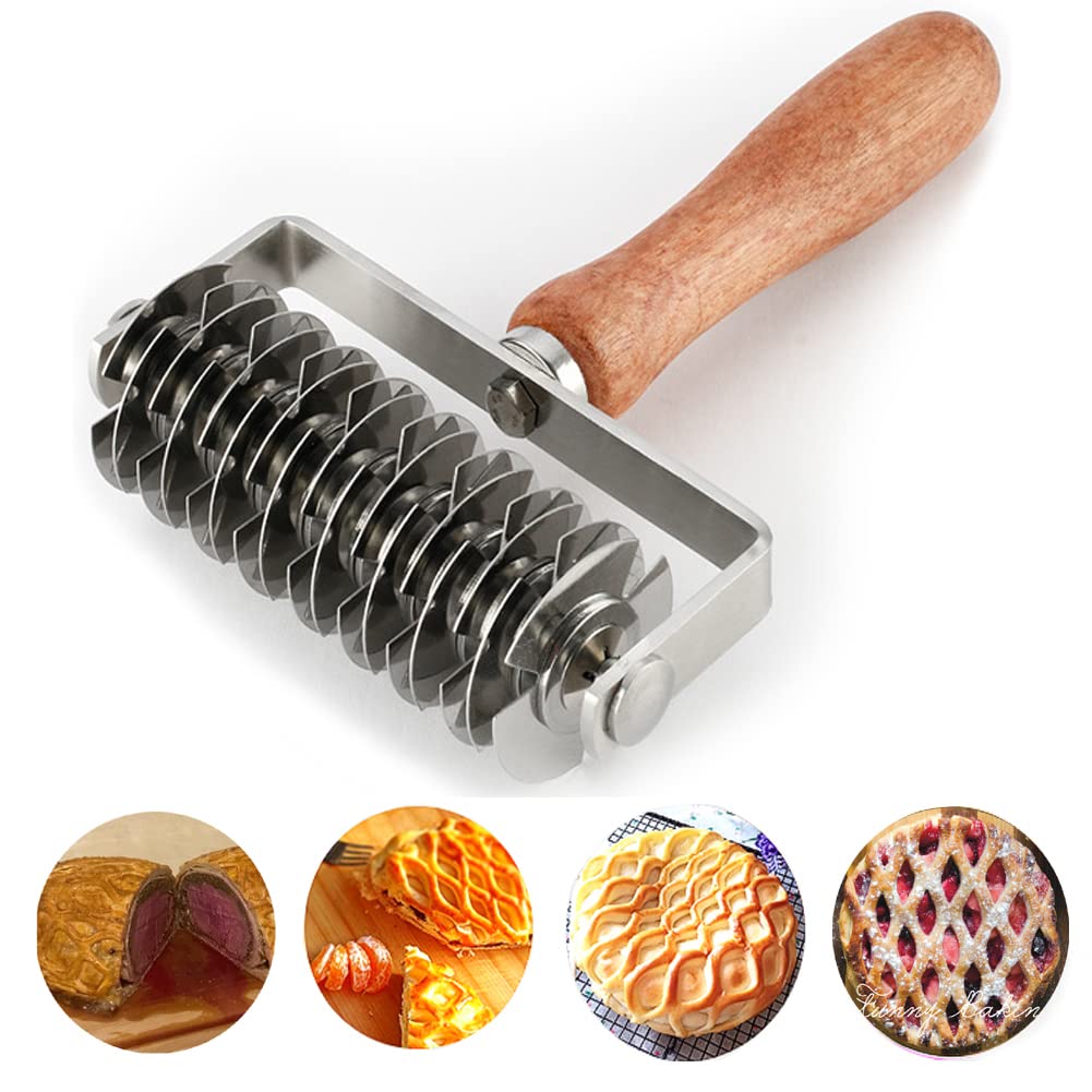 AMPSEVEN Pastry Lattice Roller over dough creates a uniform lattice for pies