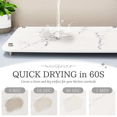 Amviner white marble style drying mat on a modern kitchen counter.