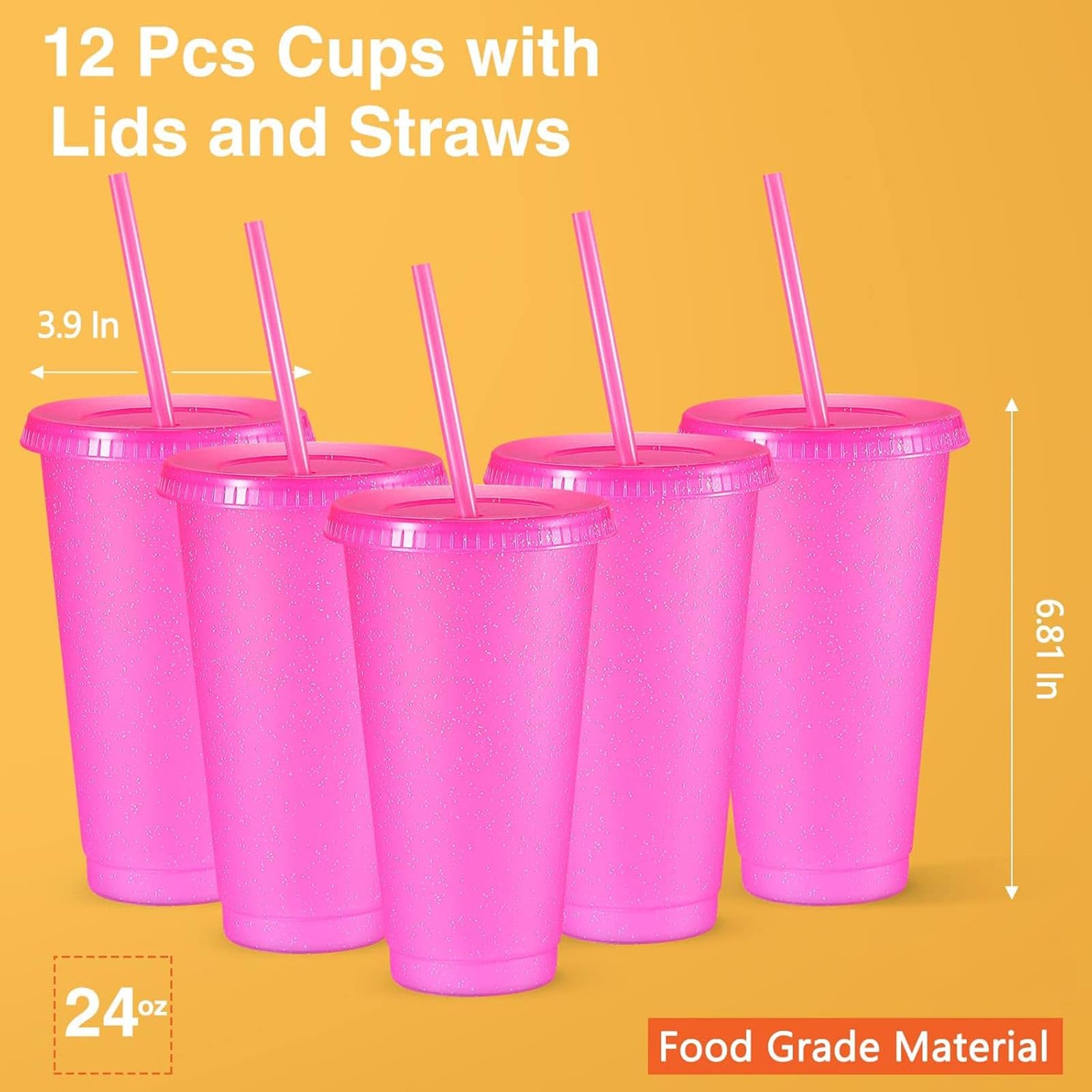 Amyhill hot-pink glitter tumbler 24oz ideal for iced coffee and smoothies
