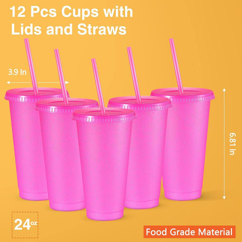 Amyhill hot-pink glitter tumbler 24oz ideal for iced coffee and smoothies