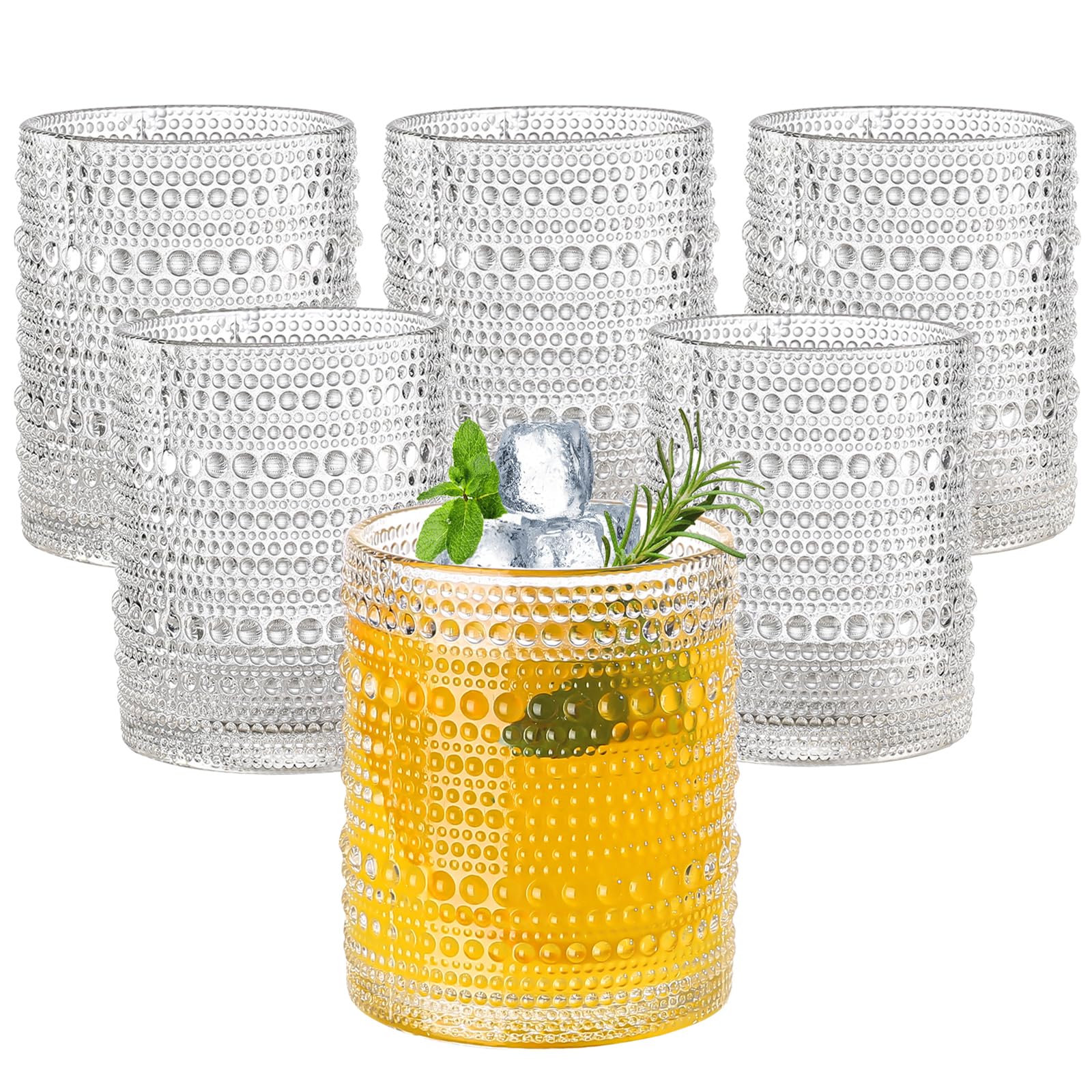 Amyoole 12oz hobnail glass front view, ideal for water, cocktails, or whiskey.