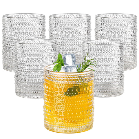 Amyoole 12oz hobnail glass front view, ideal for water, cocktails, or whiskey.