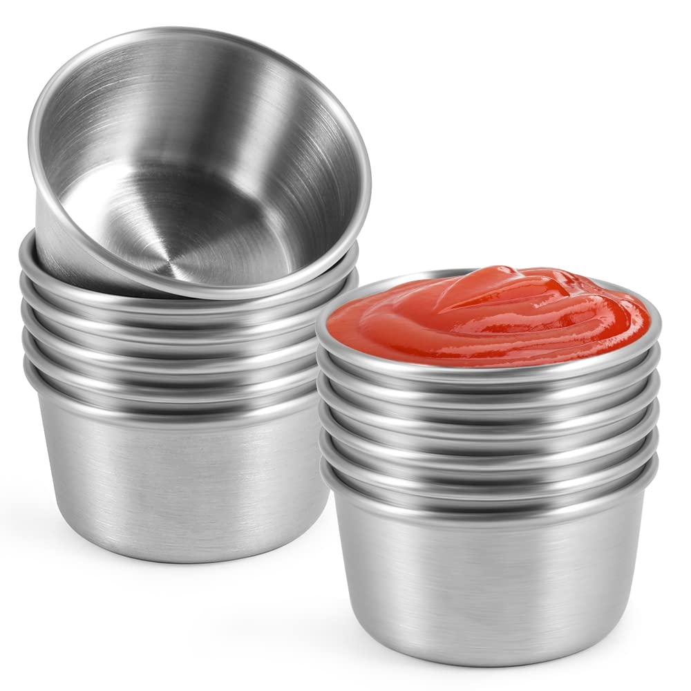 Amytalk silver ramekin dipping sauce cup 75ml, ideal for separate sauces at home.