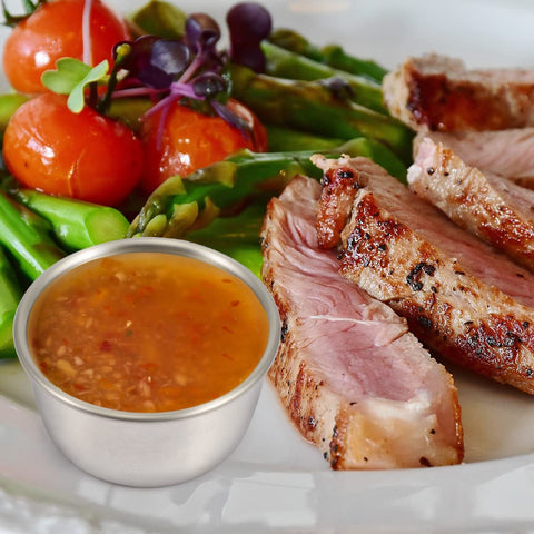Amytalk silver mini sauce cups for restaurant service and events.