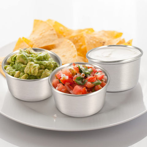 Amytalk silver 12-pack ramekins keep toppings neatly separated.