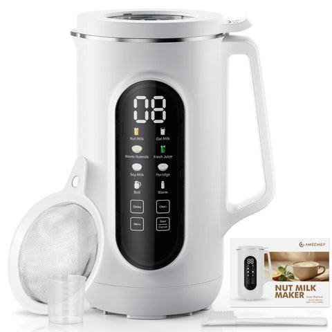 AMZCHEF 40oz Nut Milk Maker front view with clear display for plant-based milks