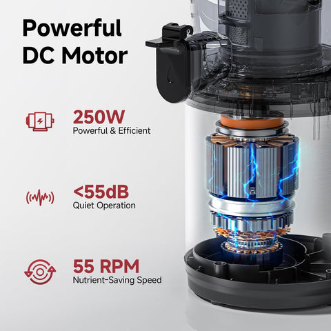 AMZCHEF quiet DC motor keeps kitchen noise low during juicing.