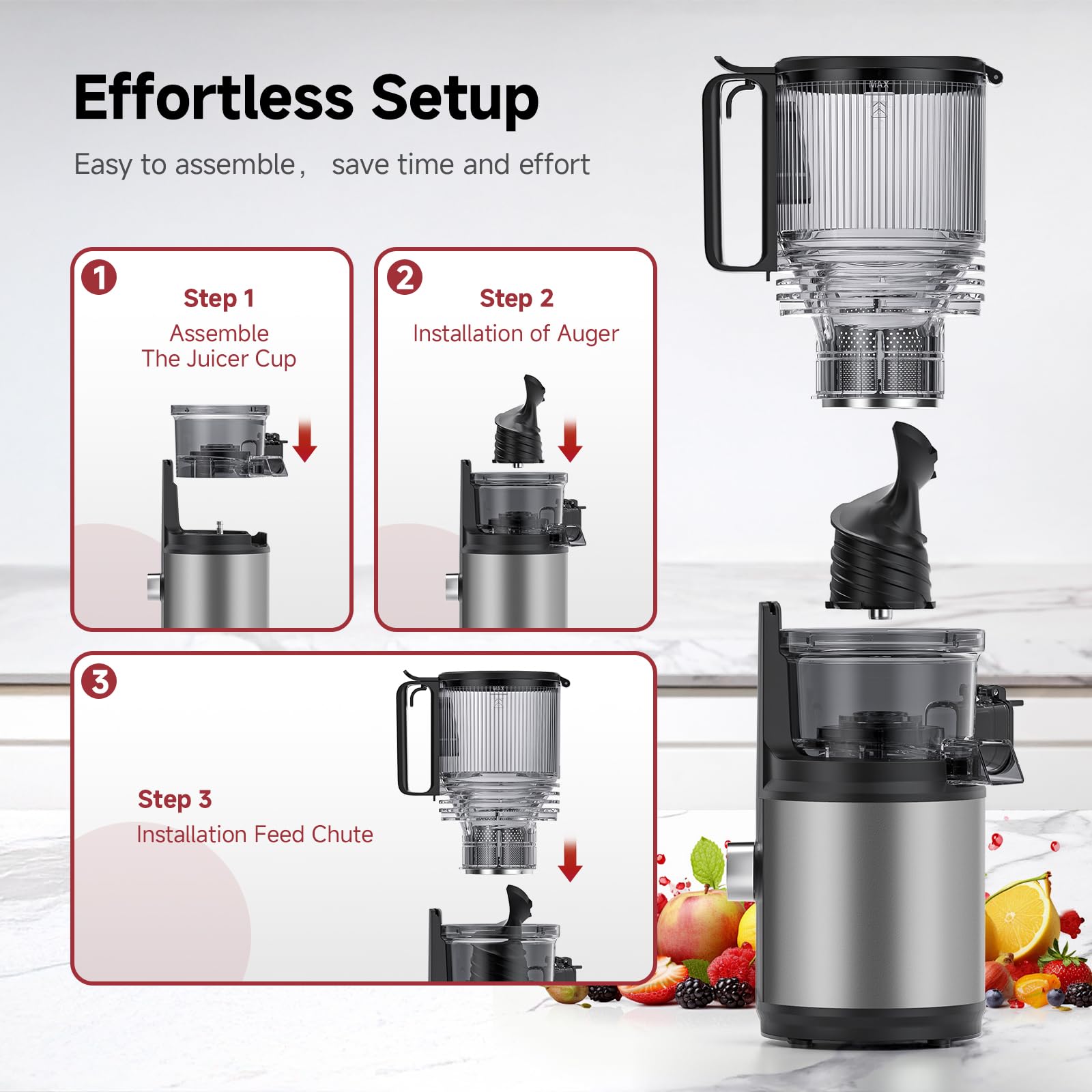 AMZCHEF stainless steel body resists stains for a clean look.