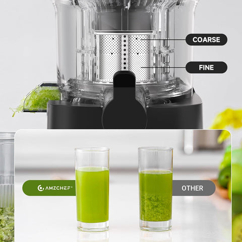AMZCHEF juicer operates at 60 RPM for smooth, low-sediment juice.