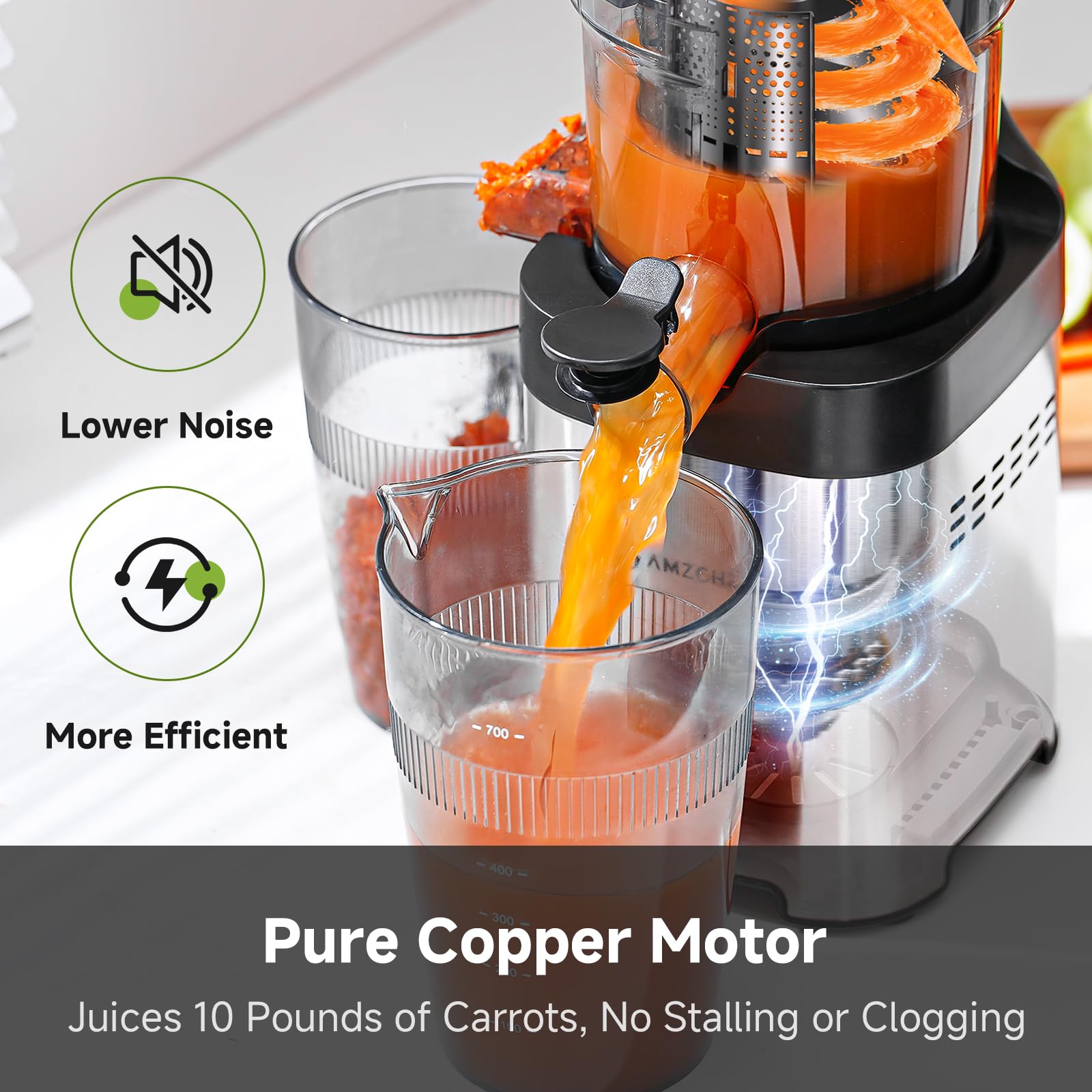 AMZCHEF large auger maximizes juice yield from your produce.