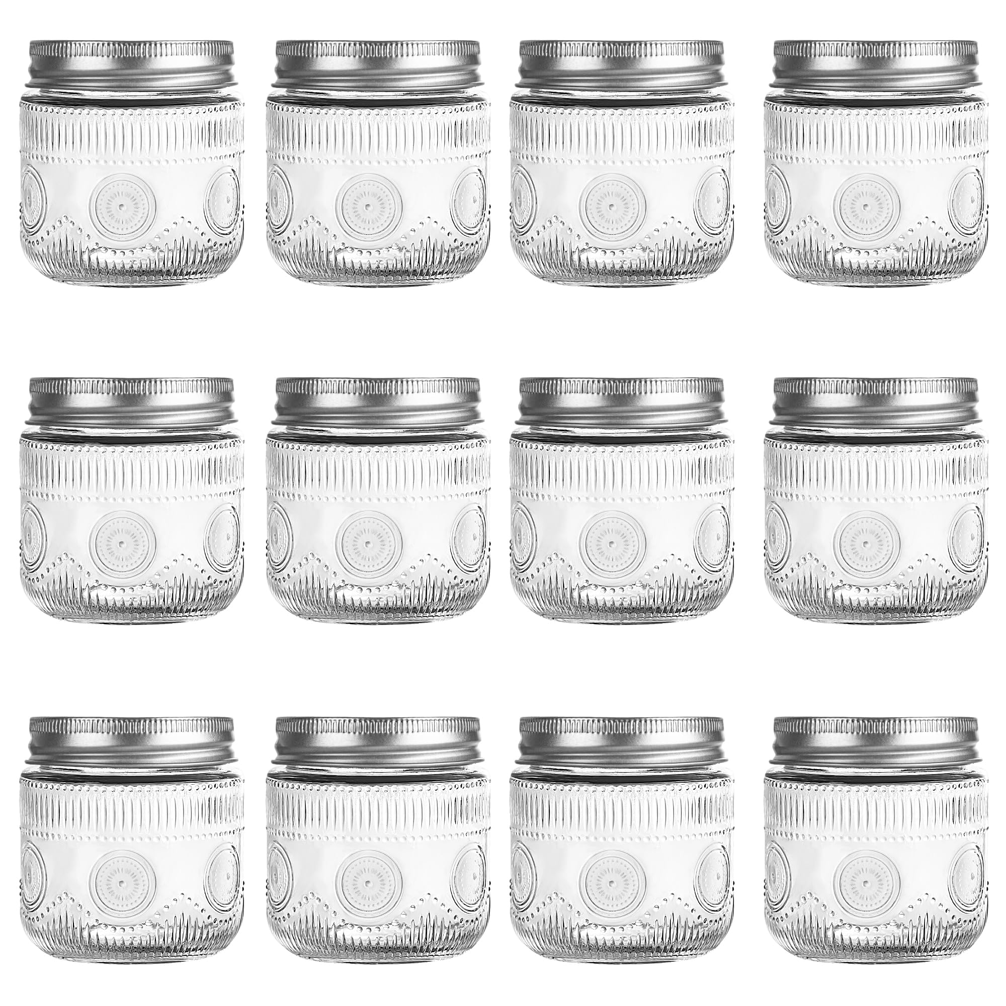 Amzcku 8 oz vintage mason jar with lids shown for versatile storage and a secure seal.