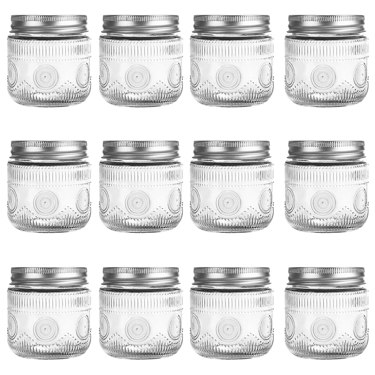 Amzcku 8 oz vintage mason jar with lids shown for versatile storage and a secure seal.