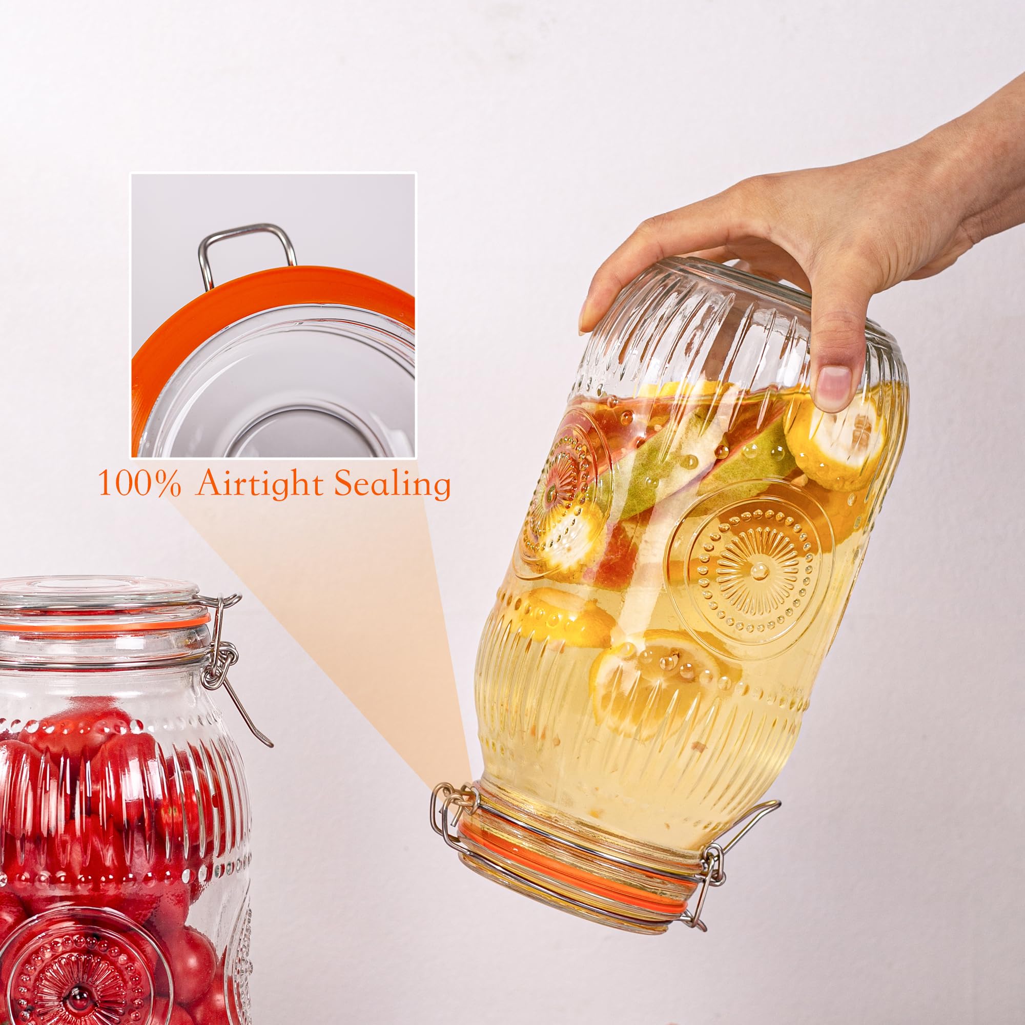 Amzcku clear glass with a vintage sunflower pattern shows contents at a glance.