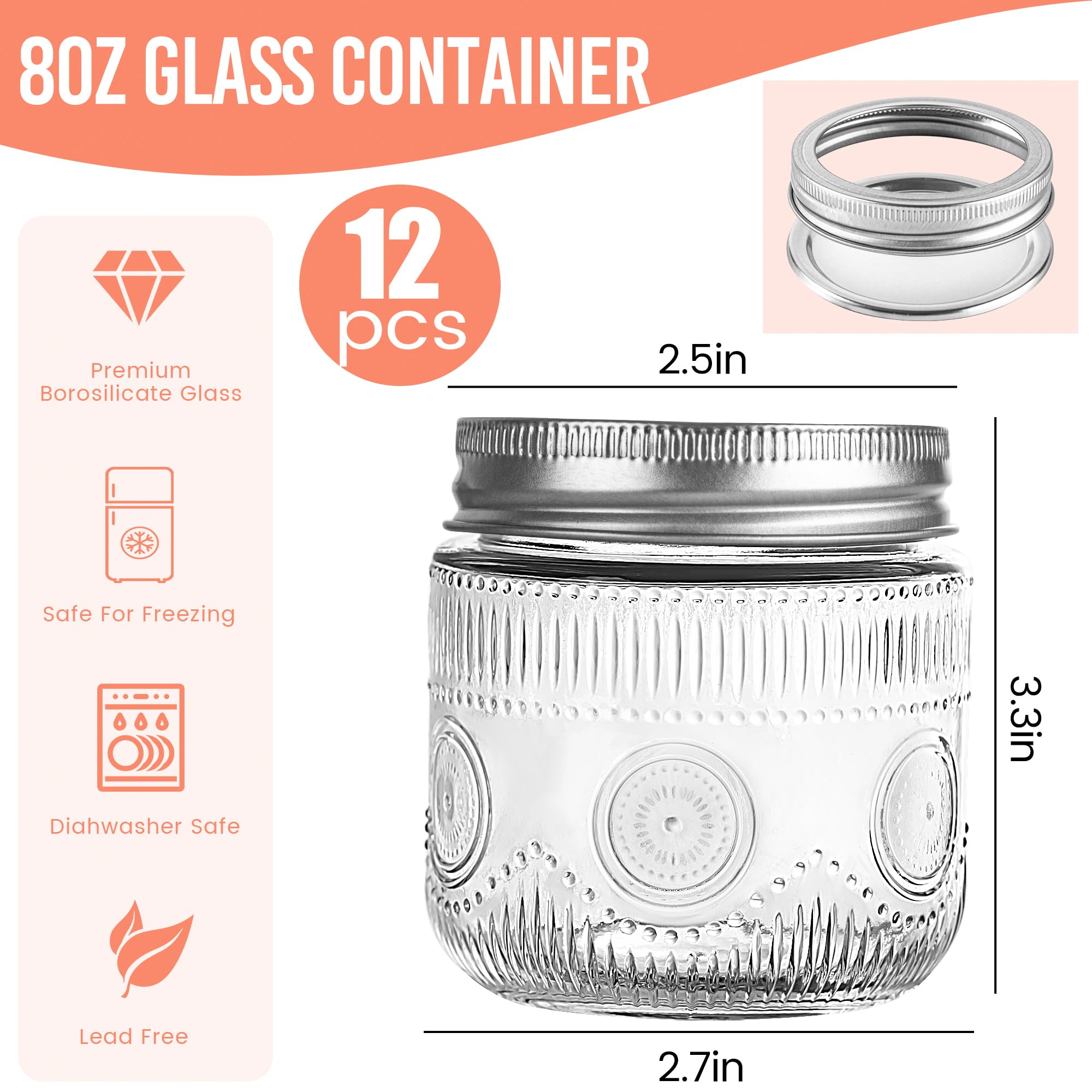 Amzcku regular-mouth mason jar 8oz designed for easy filling and cleaning.