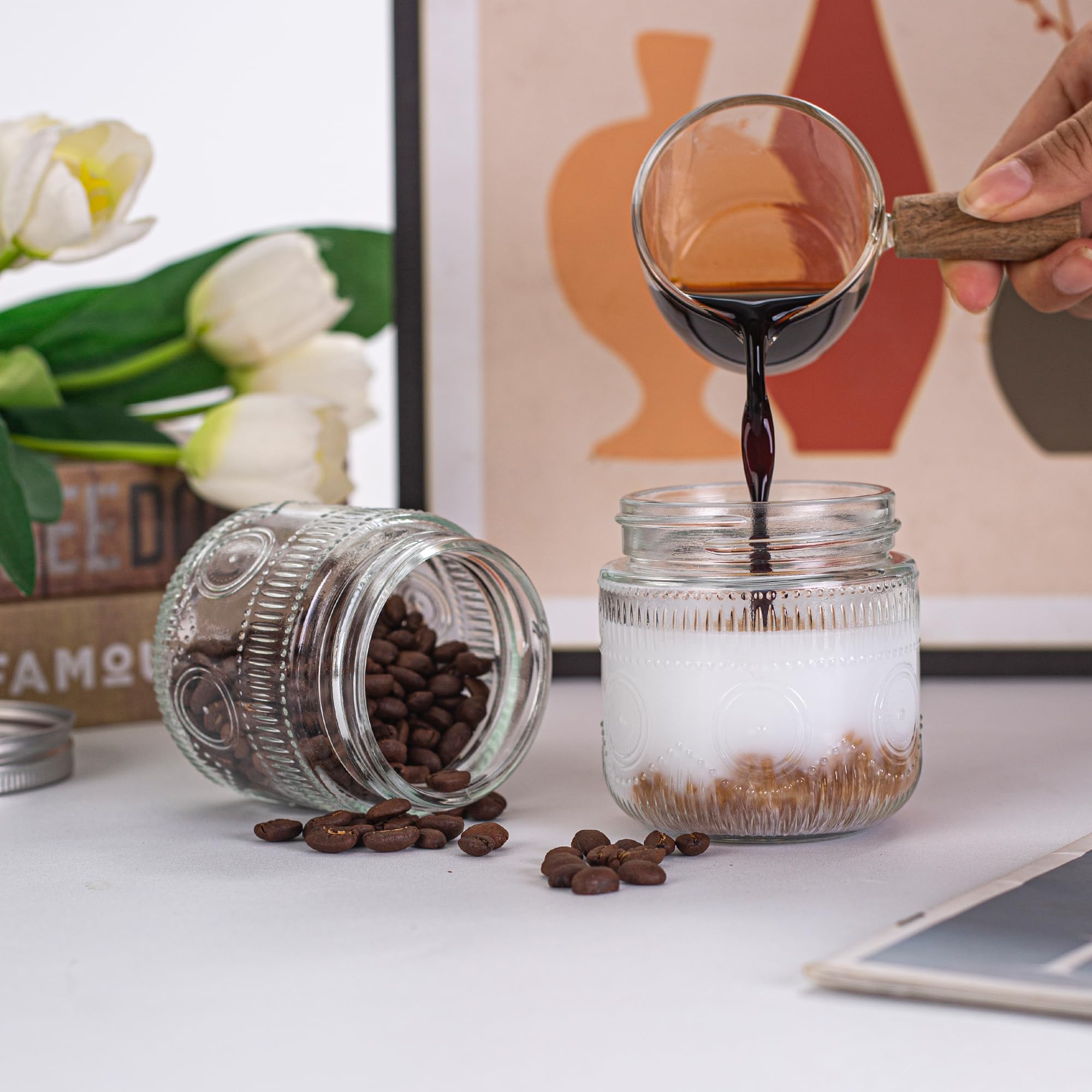 Amzcku 8 oz jars ideal for spices, teas, candies, and small DIY items.