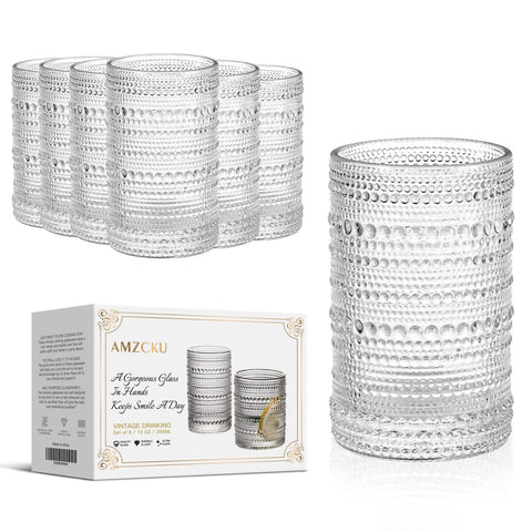Amzcku Vintage Highball Glass Set 6 front view, ideal for water and cocktails.
