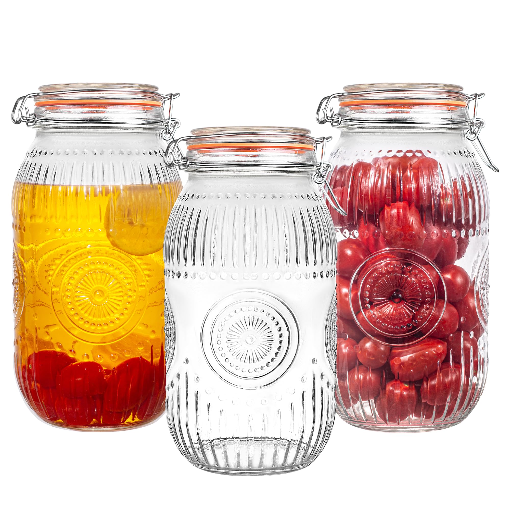 Amzcku wide-mouth vintage Mason jar 64oz for easy pouring and quick access.