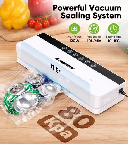 Amzpass vacuum sealer 6-in-1 control panel enables precise food settings.