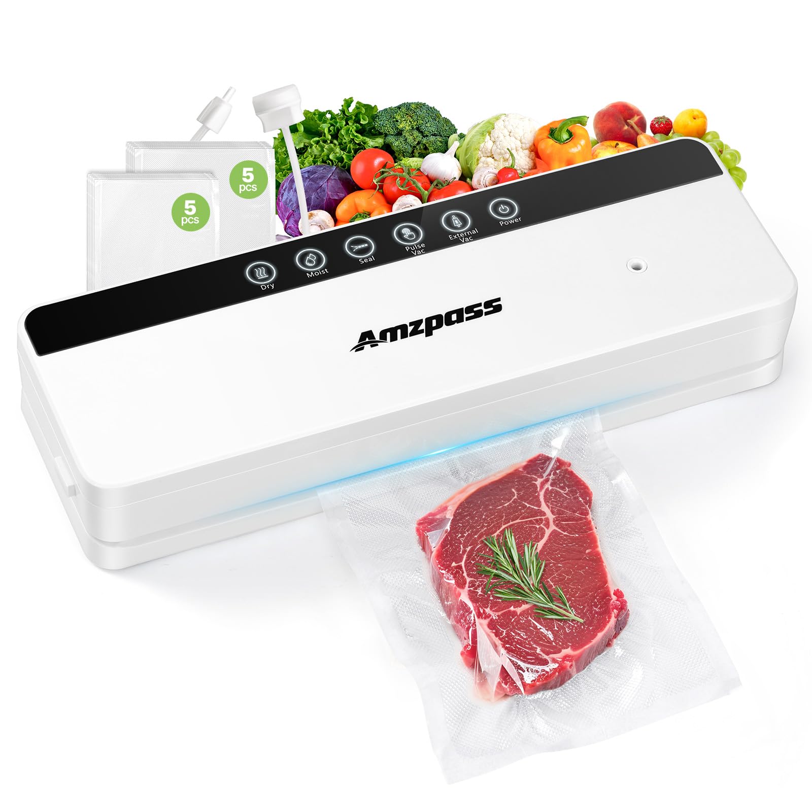 Amzpass vacuum sealer compact white design saves counter space in small kitchens.