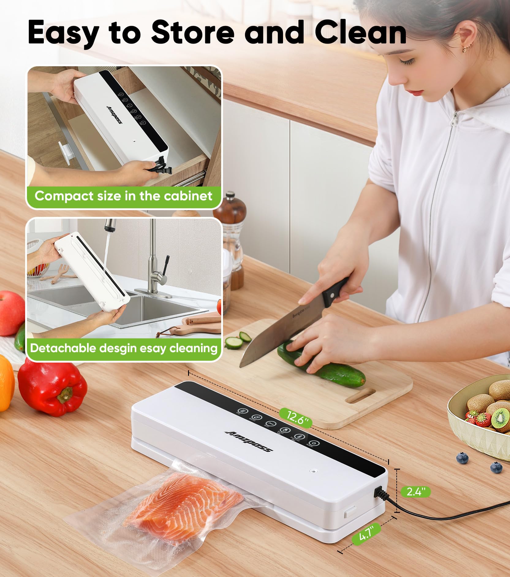 Amzpass vacuum sealer removable tray for quick, easy cleanup.