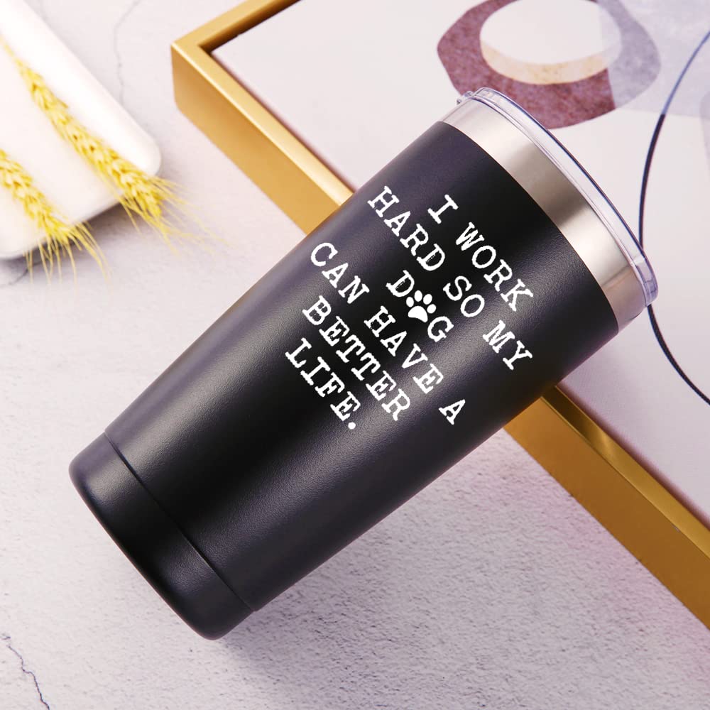 AMZUShome 20oz black travel mug insulated for hot or cold drinks.
