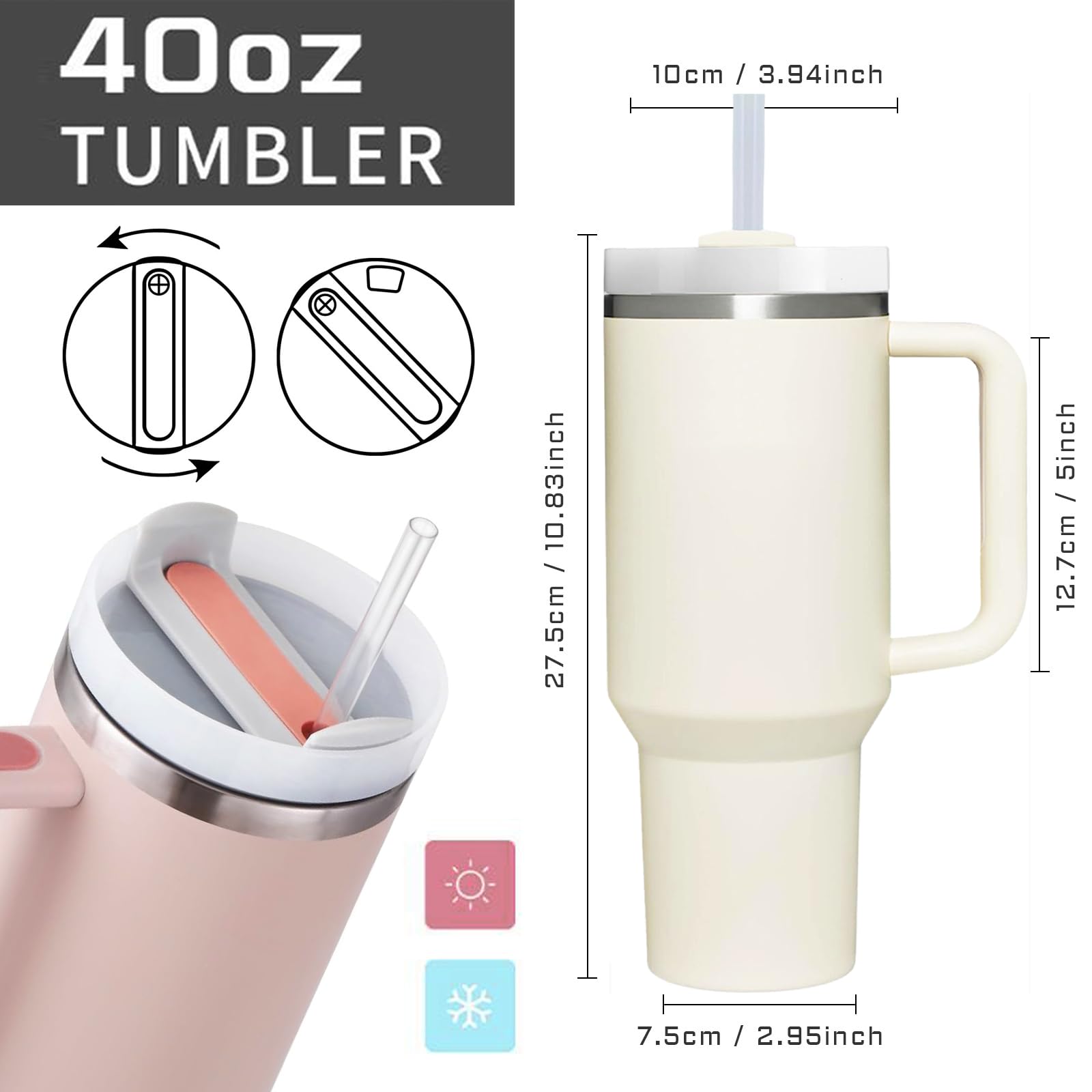 AMZUShome 40 oz tumbler with BPA-free lid—safe sipping.