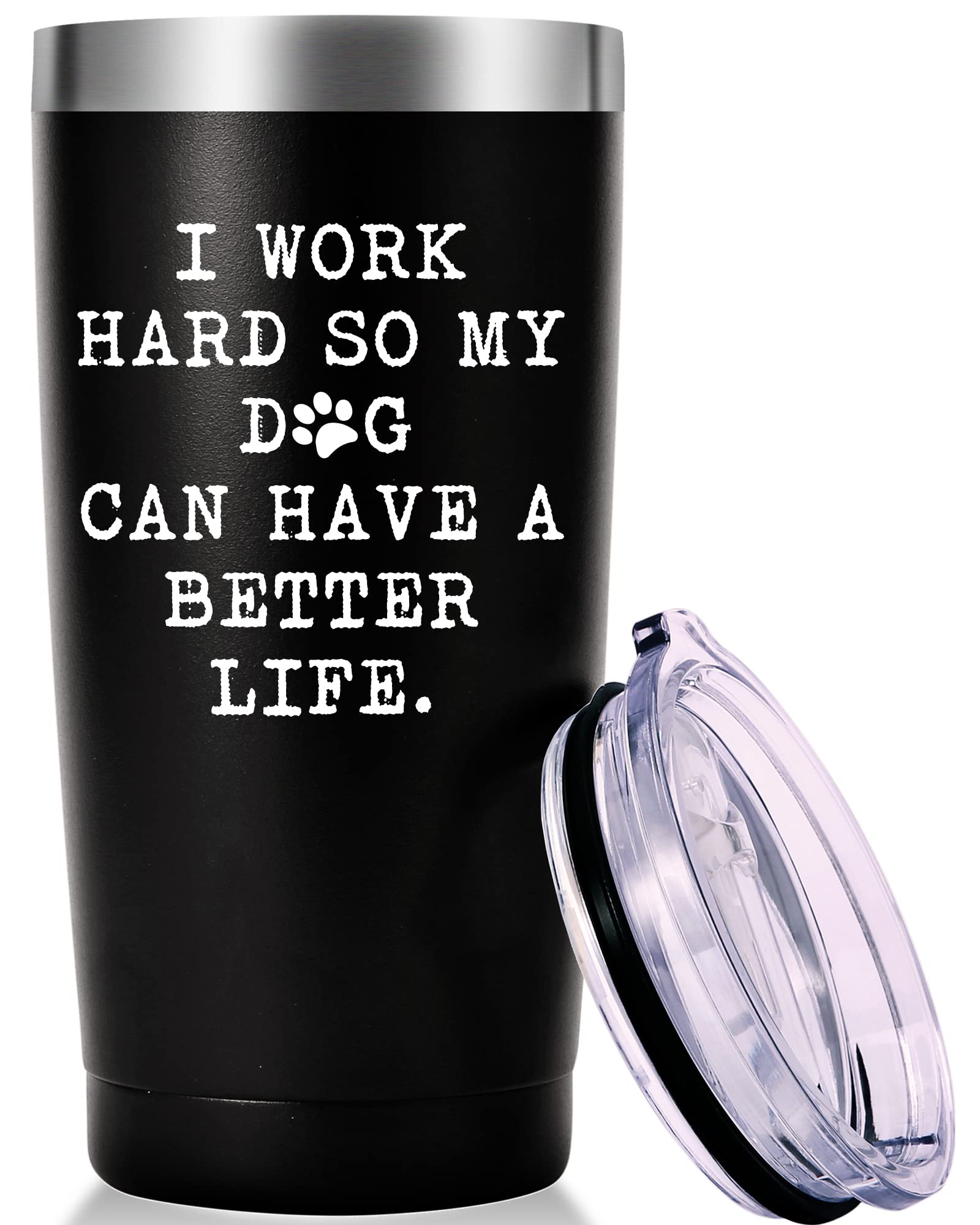 AMZUShome dog lover gifts travel mug 20oz black for on-the-go coffee.
