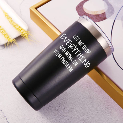 AMZUShome Let Me Drop Everything travel mug, sturdy handle grip for on-the-go use.