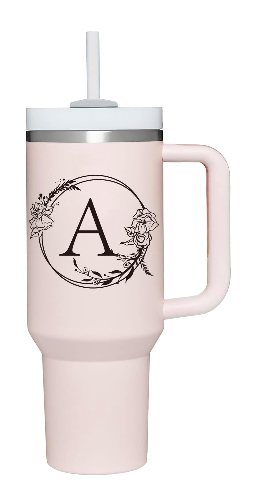 AMZUShome personalized 40oz tumbler with handle showing initials for a unique gift.