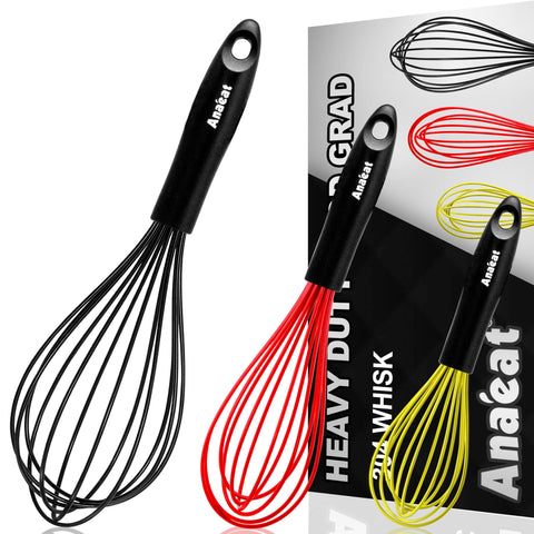 Anaeat silicone balloon whisk 9in with nonstick-friendly design for gentle folding and beating.