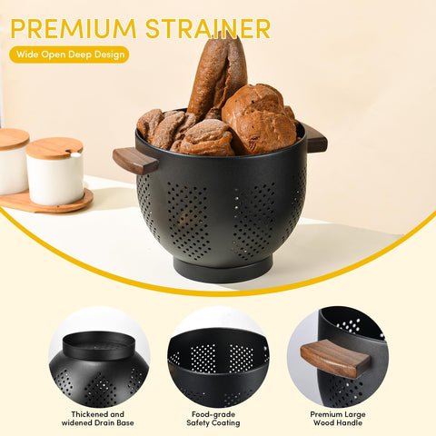 ANABIUP colander with walnut grip offers comfortable, heat-insulated handling.