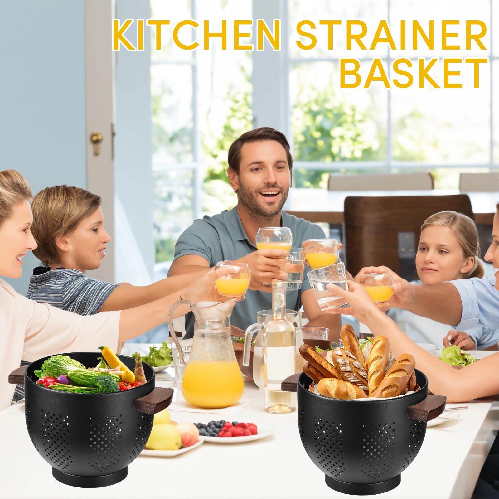 Wide-mouth basket fits diverse produce and meals with ease.