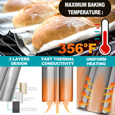 Anaeat baguette pan nonstick coating for easy release