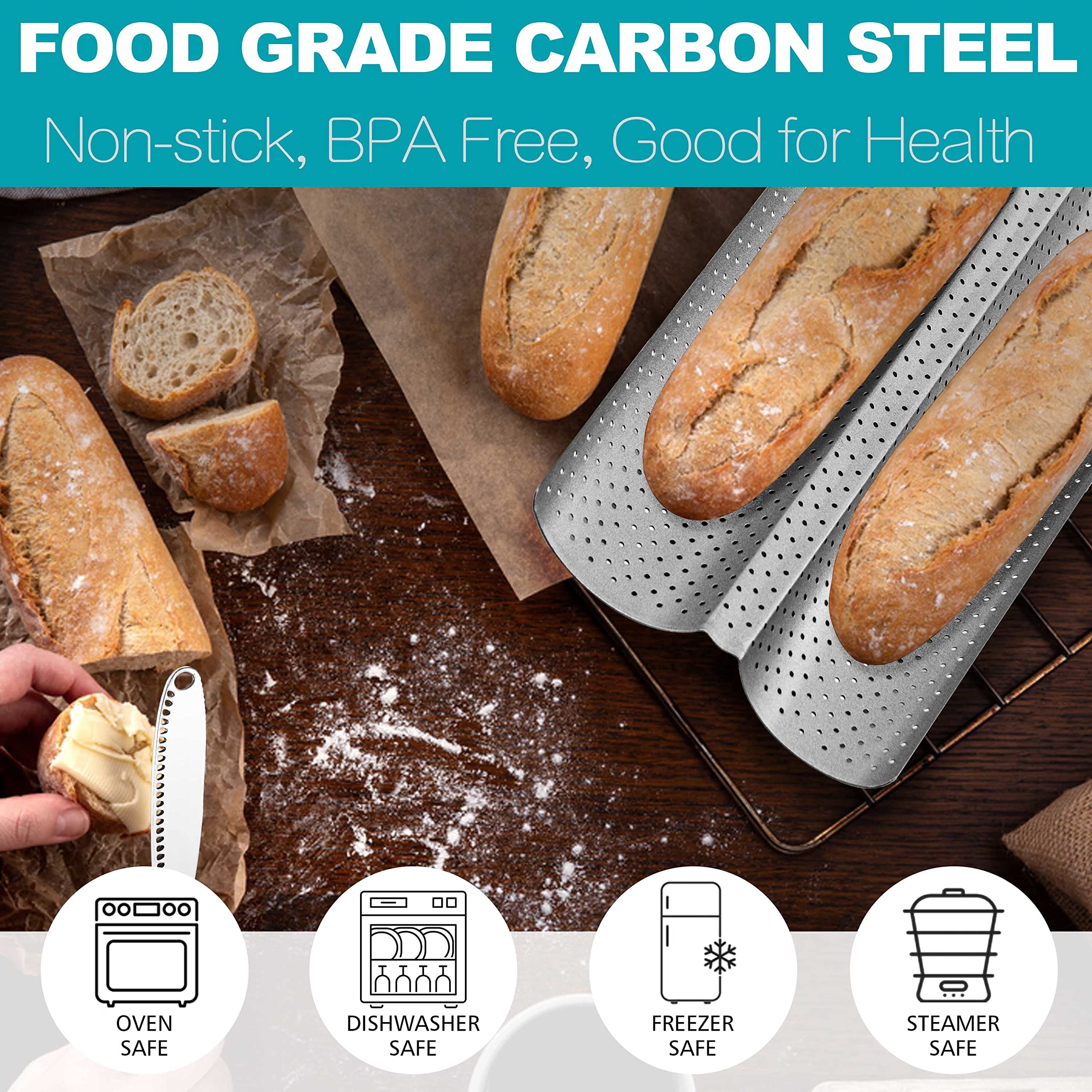 Anaeat baguette pan perforations close-up showing airflow